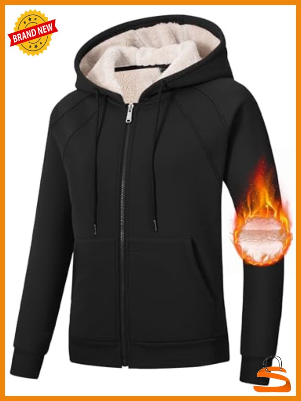 Fleece Lined Zip Up Hoodie Jacket with Pockets Winter Coat